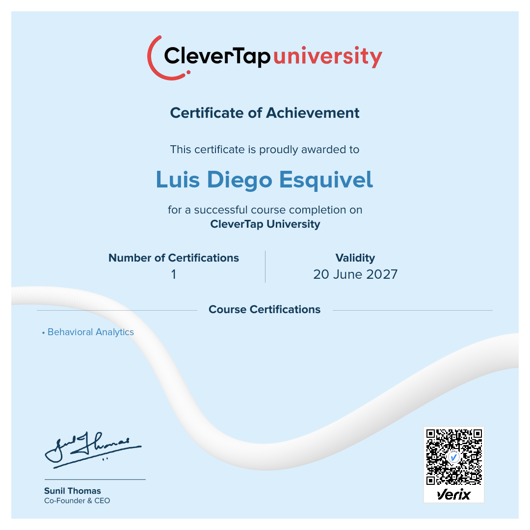 CleverTap University: Certificate of Course Completion