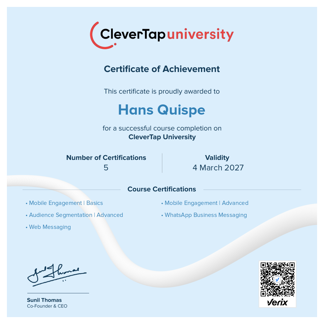CleverTap University: Certificate of Course Completion