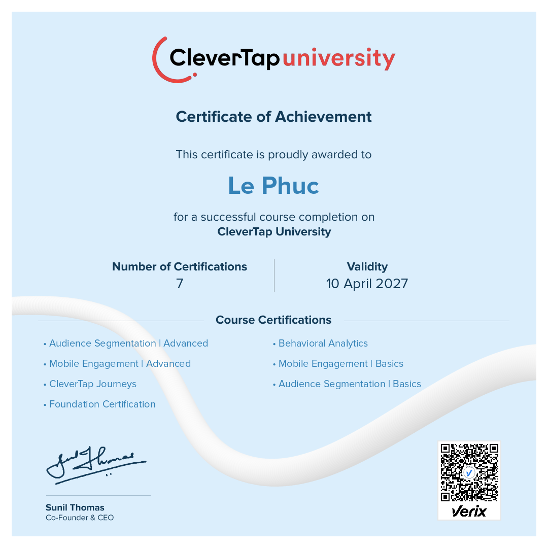 CleverTap University: Certificate of Course Completion