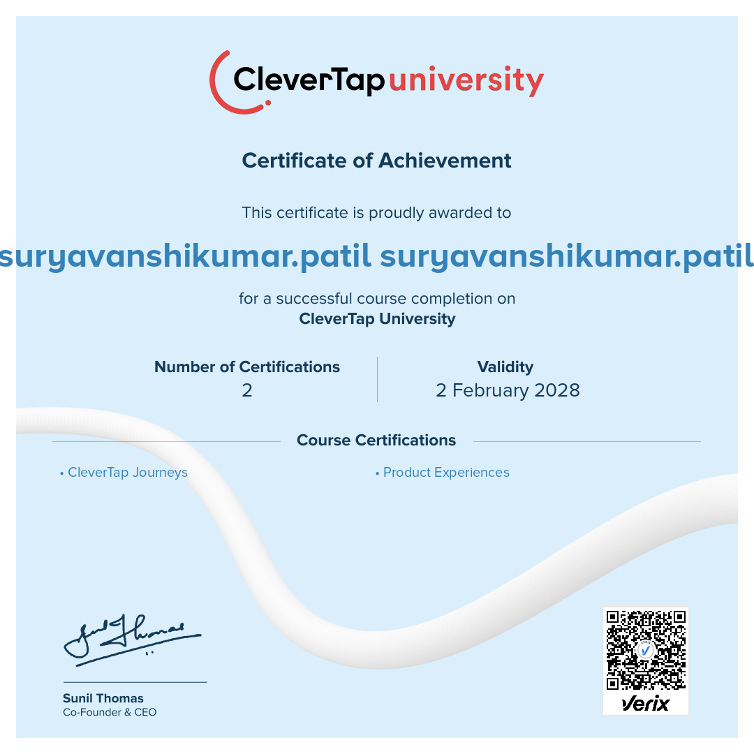 CleverTap University: Certificate of Course Completion