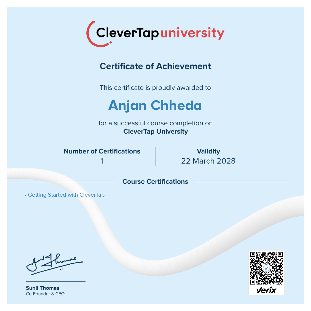 CleverTap University: Certificate of Course Completion