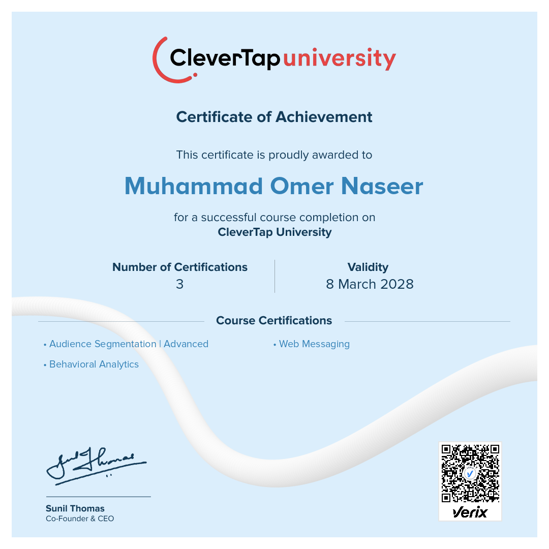 CleverTap University: Certificate of Course Completion