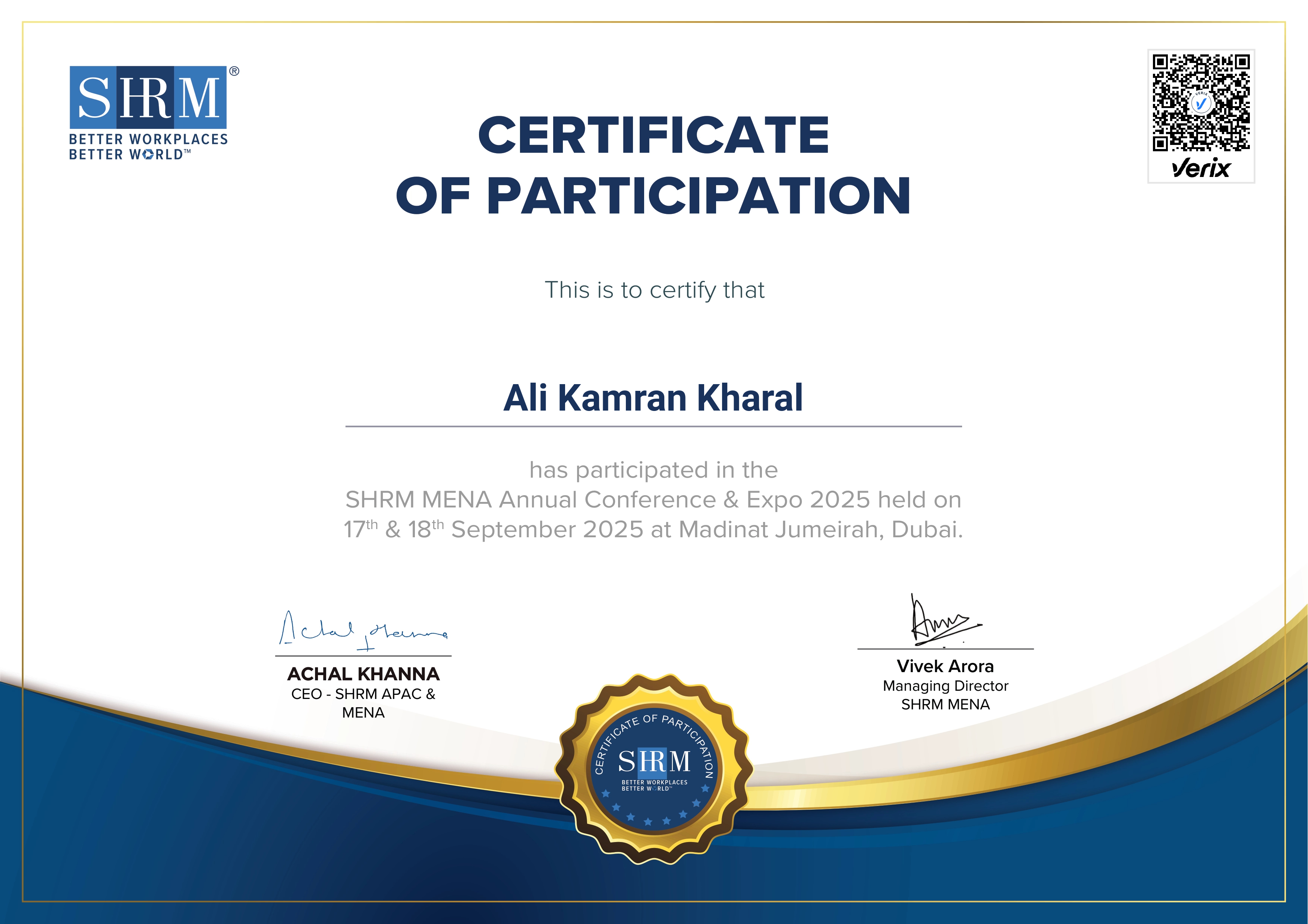 SHRM MENA25 Delegate Attendee Certificate