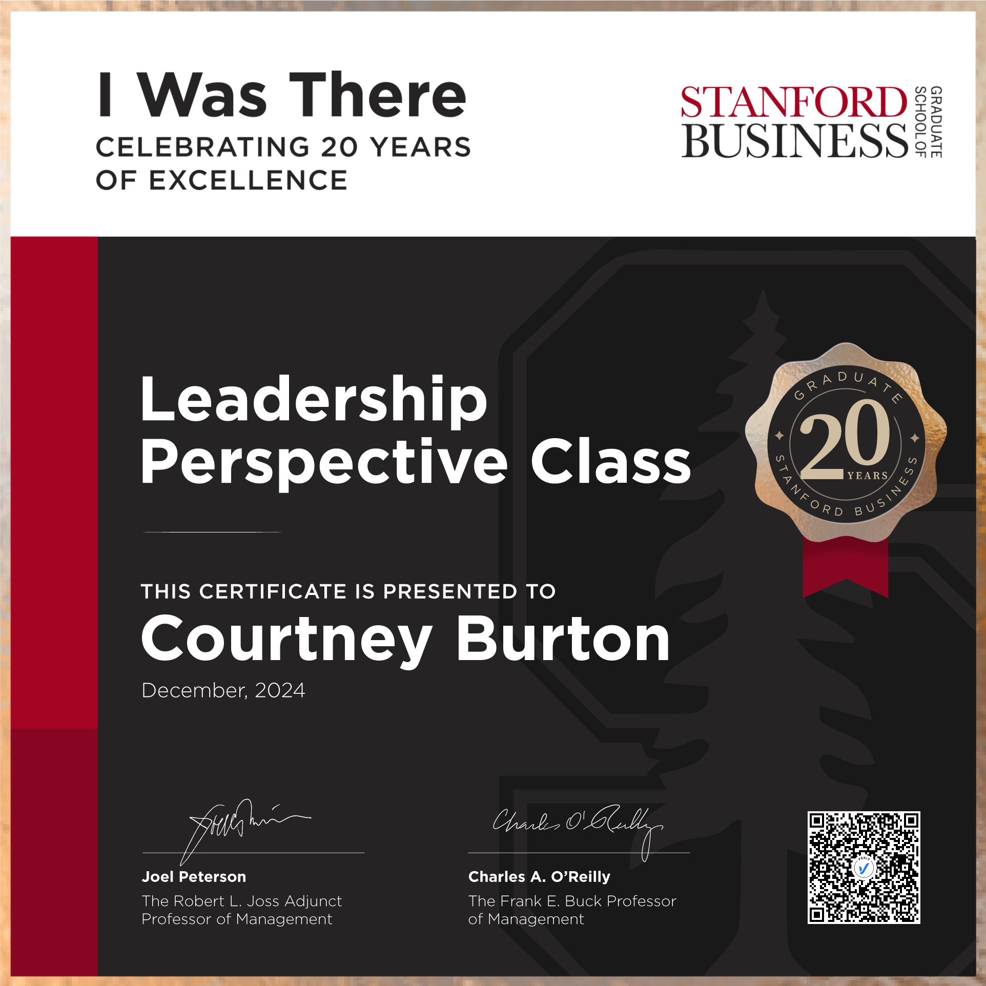 20th Anniversary Commemorative Badge: Courtney Burton
