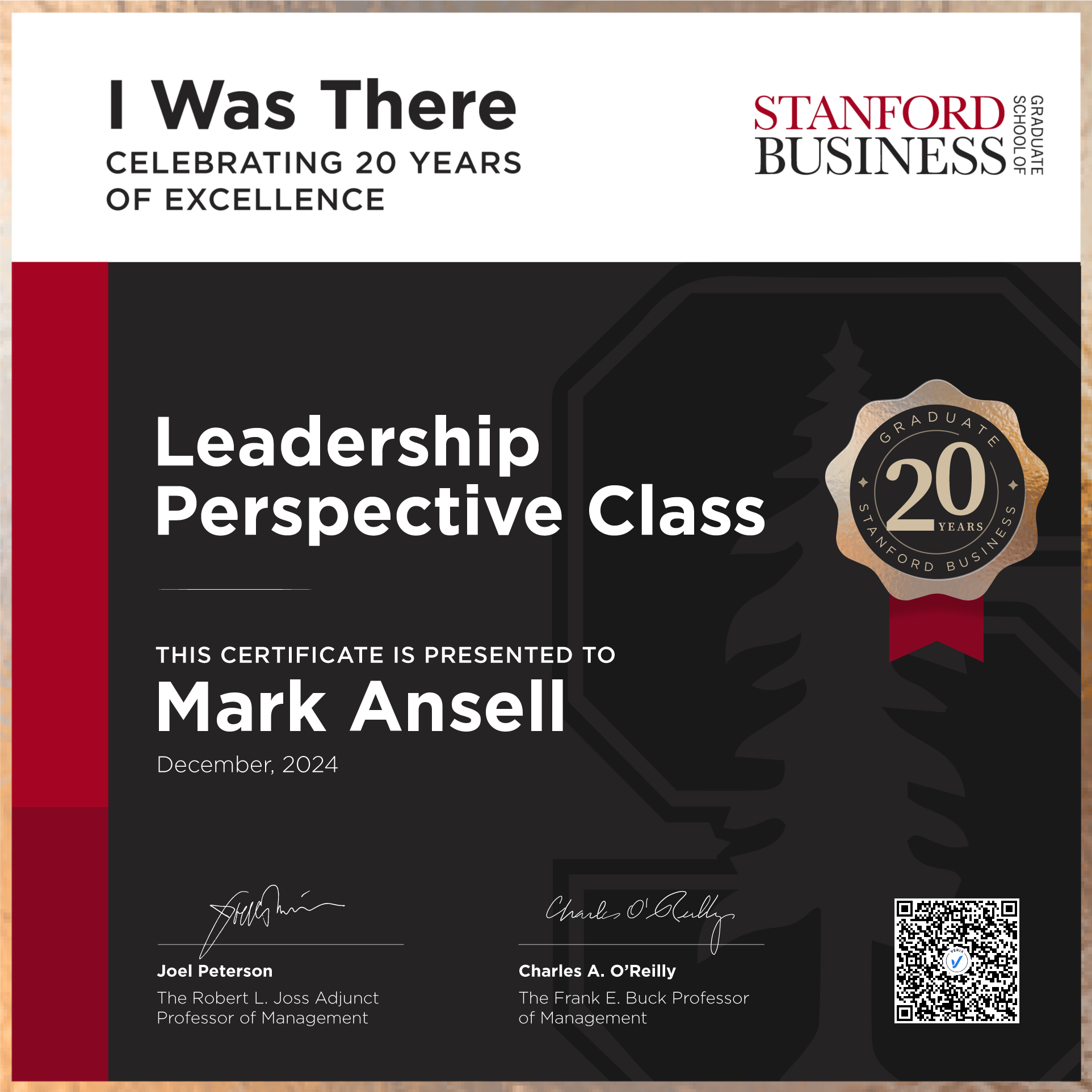 20th Anniversary Commemorative Badge: Mark Ansell